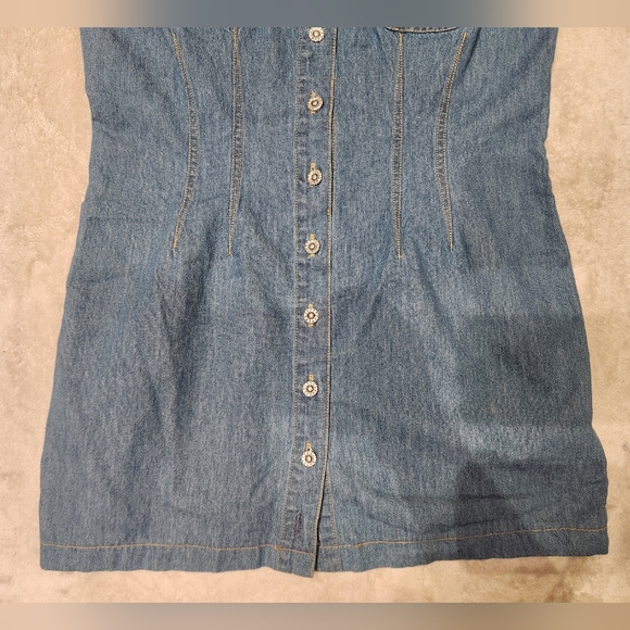 Vintage True Blue Denim Sleeveless Dress Flower 70's Hippie - Picture 3 of 8
